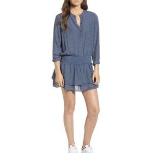 RAILS Juliette Salem Stripe Blue Linen Blend Tunic Mini Ruffle Dress - Size M